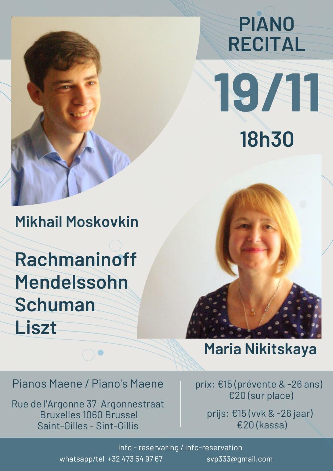 Affiche.  ICEP - International Cultural & Educational Projects. Récital piano de Mikhaïl Moskovkin et Maria Nikitskaya. 2022-11-19